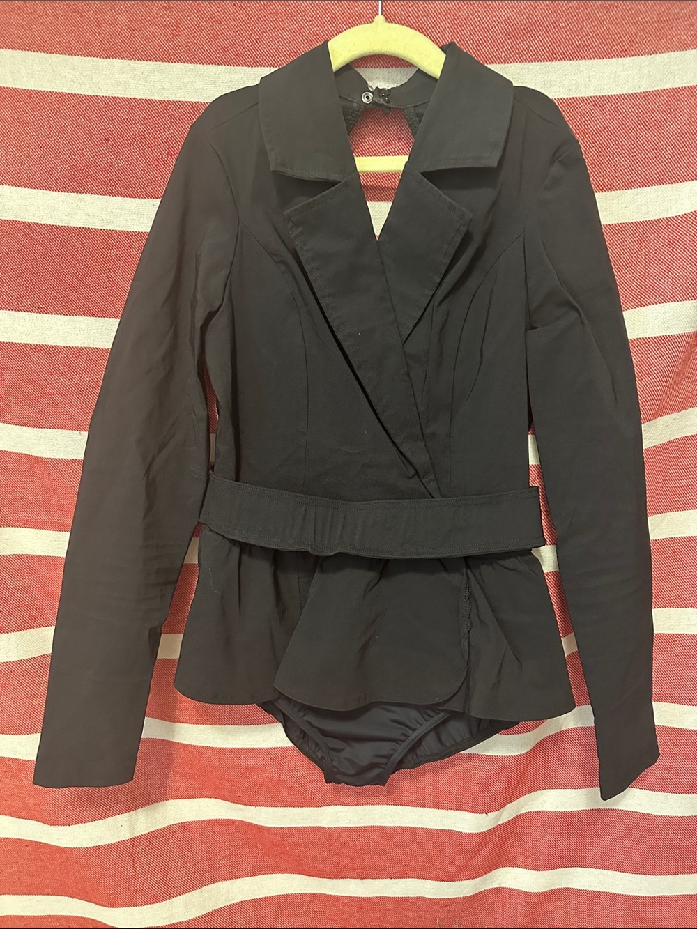 Dance Costume Black Tailored Belted Tuxedo Lapel